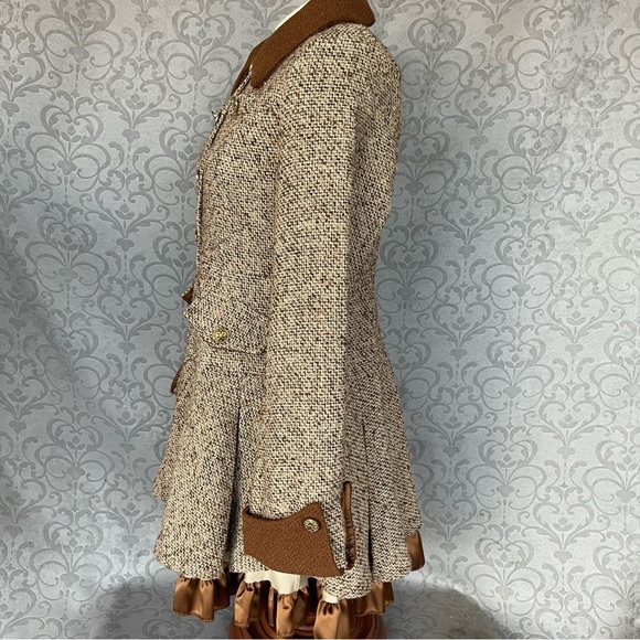 ViVi Vintage-style brown tweed babydoll Cottagecore Academia ruffle Sz L dress - Picture 8 of 16